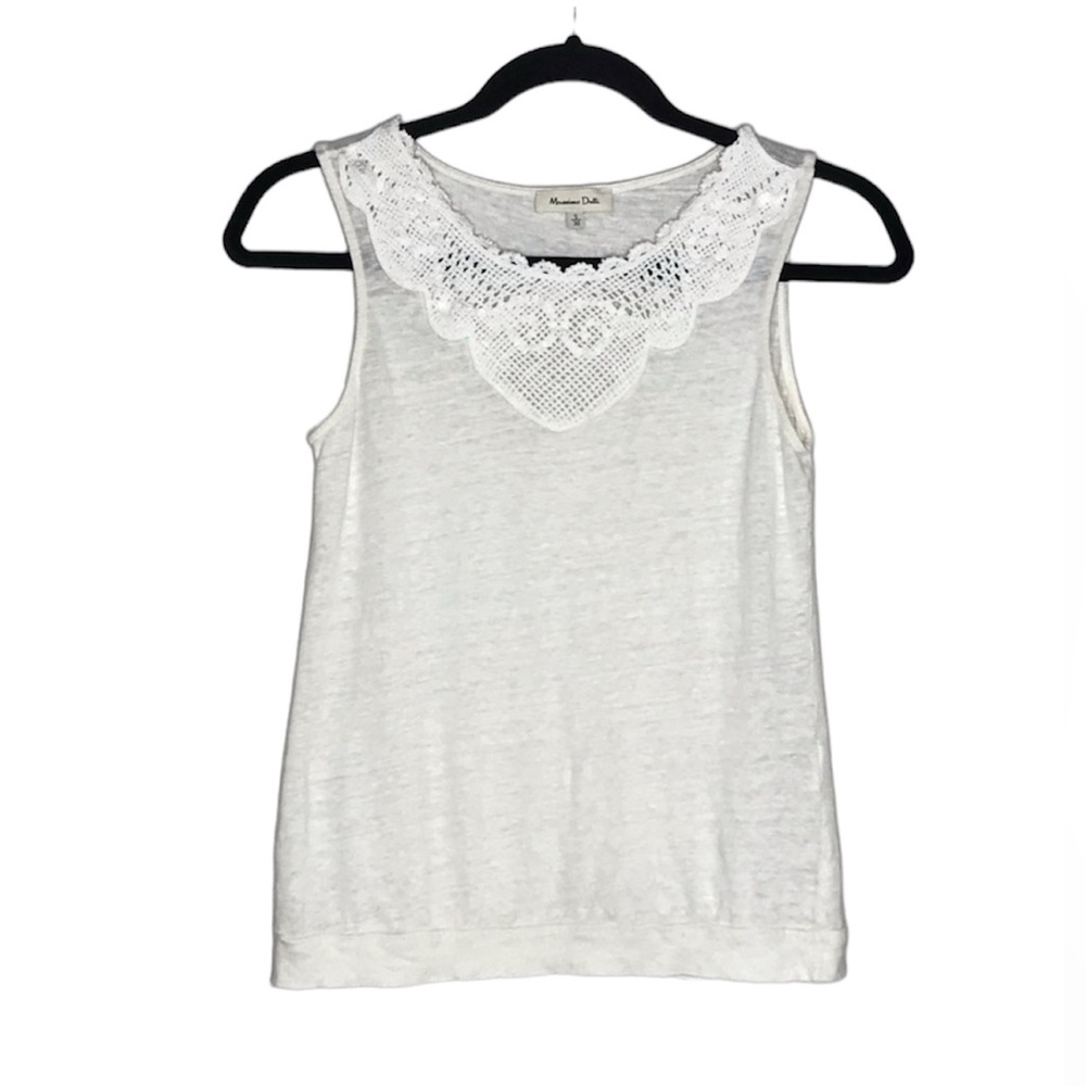 MASSIMO DUTTI lace detail off white/cream sleeveless top size Small